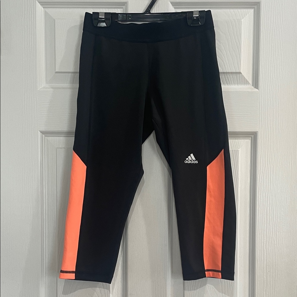 Adidas Tech Fit Climalite medium compression Black Orange leggings  women size S